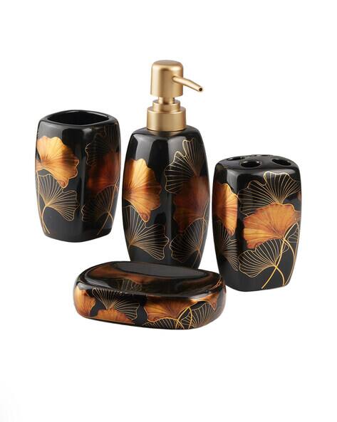 Flora Bathroom Set Stone Set of 4-Pcs Black