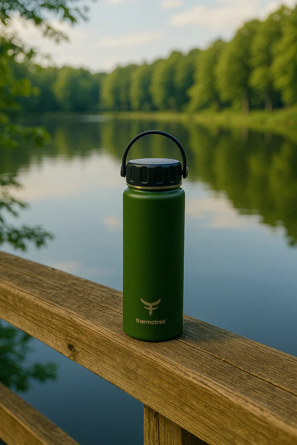 Stainless Steel Insulated Water Bottle with Screw-On Cap - 20 oz (590ml), Military Green