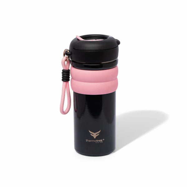 Stainless Steel Insulated Sippy Water Bottle with Screw-On Cap - 16.90 oz (500ml), Black/Pink