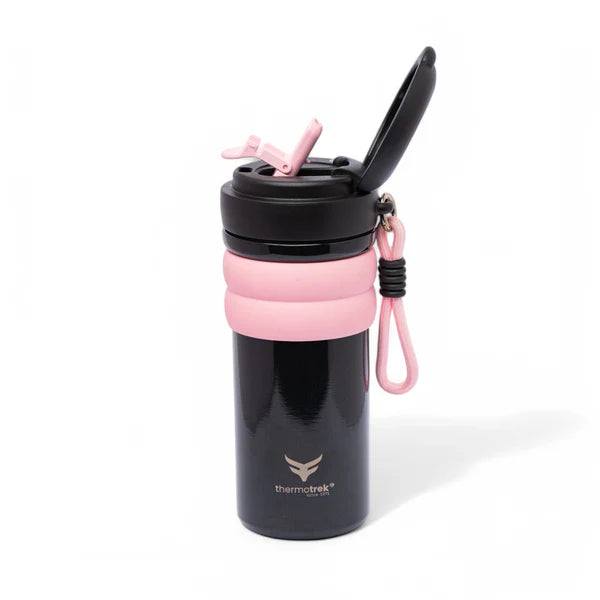 Stainless Steel Insulated Sippy Water Bottle with Screw-On Cap - 16.90 oz (500ml), Black/Pink