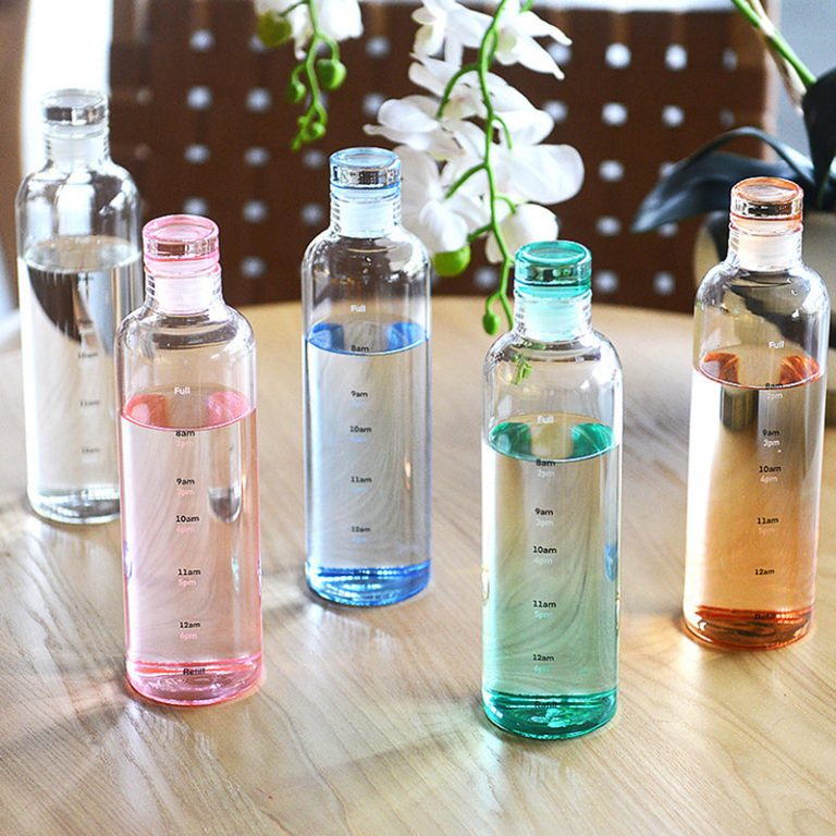 Glass Water Bottle With Time Scale Print 550ml