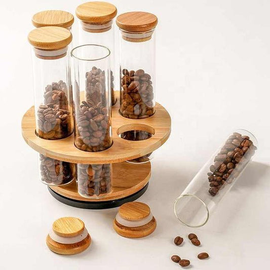 Cylinder Shape Glass Jars Wooden Stand