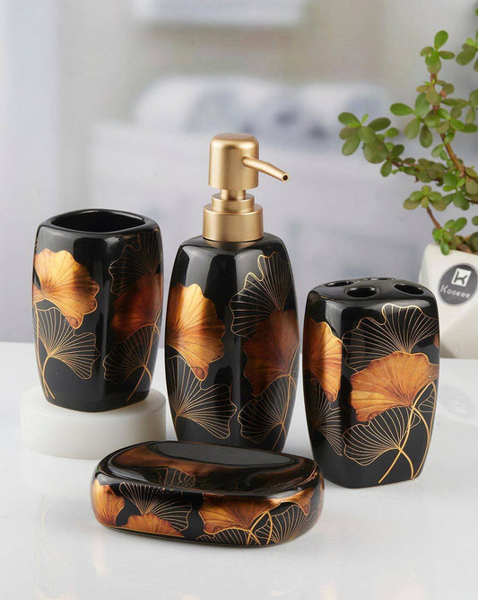 Flora Bathroom Set Stone Set of 4-Pcs Black