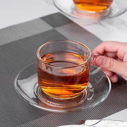 Delisoga Clear Glass Cup & Saucer Set Set of 6