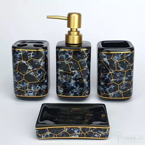 Bathroom Set Marble Black Set Of 4Pcs
