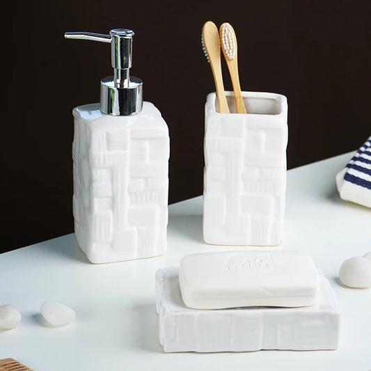 White Textured Ceramic Bathroom Set of 4