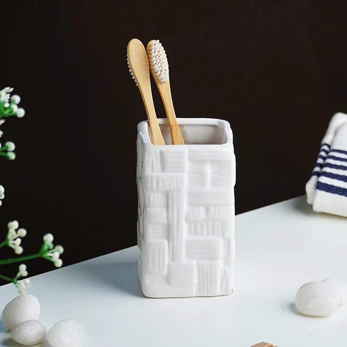 White Textured Ceramic Bathroom Set of 4
