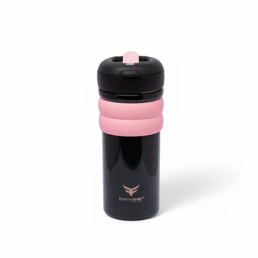 Stainless Steel Insulated Sippy Water Bottle with Screw-On Cap - 16.90 oz (500ml), Black/Pink