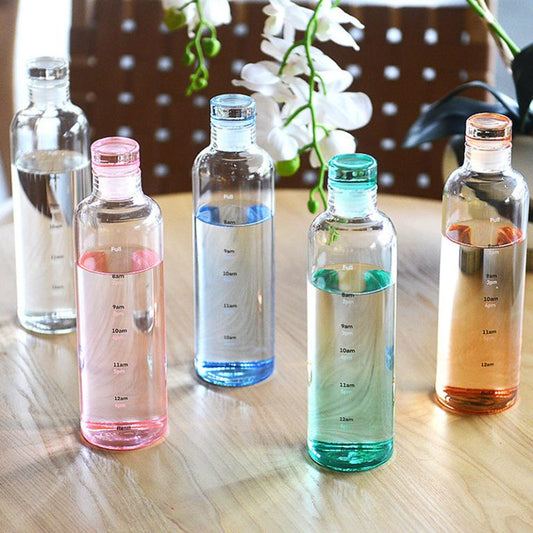 Glass Water Bottle With Time Scale Print 550ml